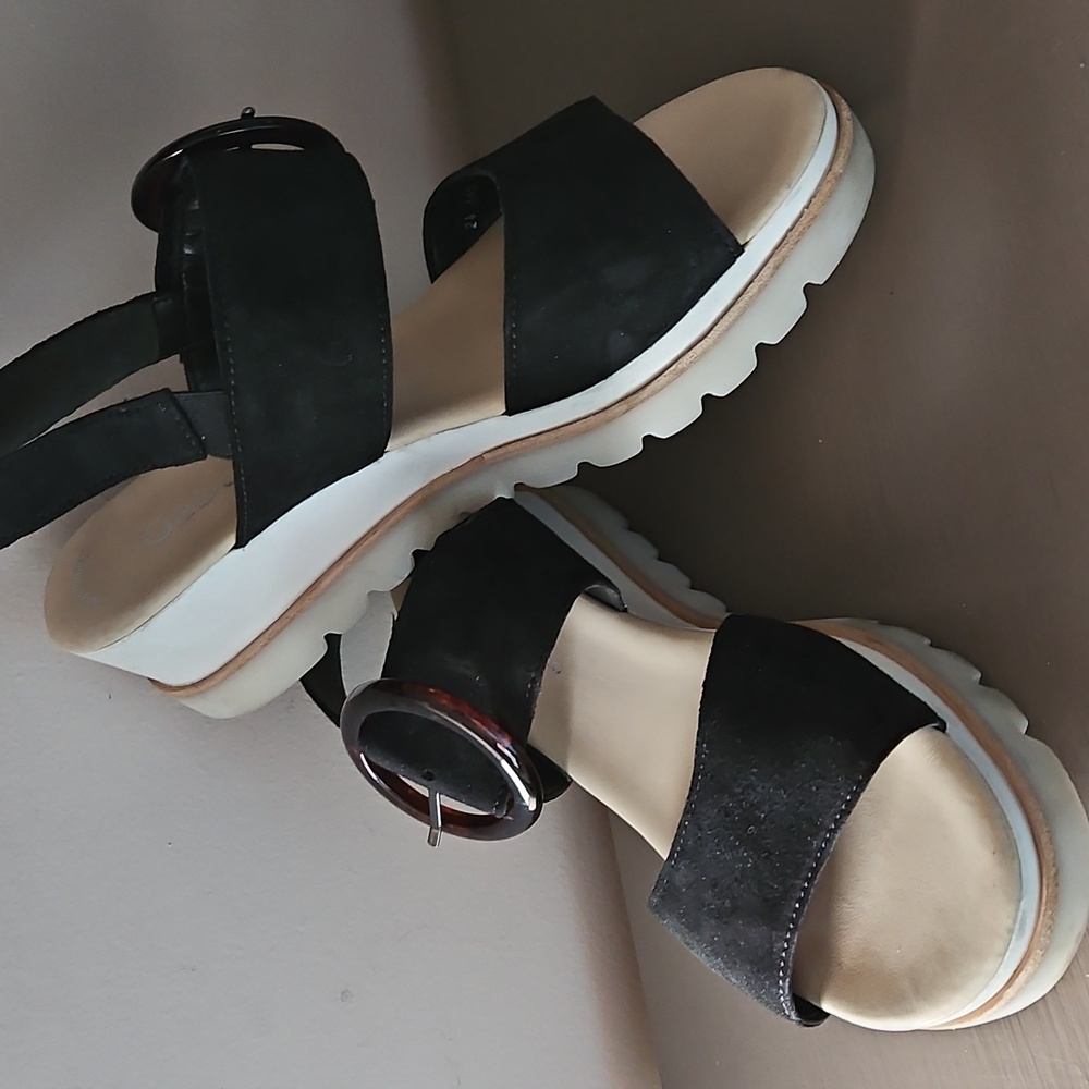 GABOR BLACK SUEDE WEDGE SANDALS sz 7 - Picture 2 of 5